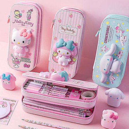 PU Stor Kapacitet Etui Kawaii Hellokitty Cinnamoroll Melody Skoleblyanter Taske Pouch Etui Tilbehør Brevpapir