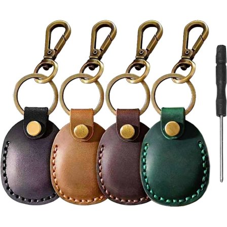 4-delad nyckelringshållare lämplig för äkta läderskyddsfodral till Apple Airtags. Handgjord Air tags nyckelring
