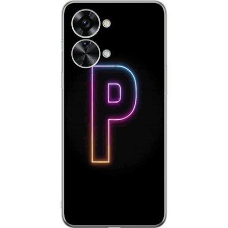 Kompatibel Mobilcover til OnePlus OnePlus Nord 2T Minimalistisk neonbogstav P i farvegradient og lyseffekt mod sort baggrund i digital neonstil
