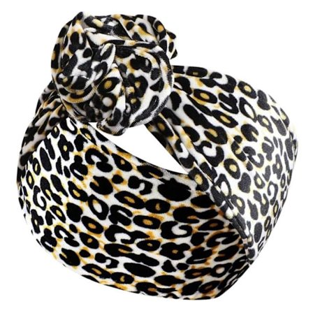 Bandeau Turban - AVIZAR - Leopardprint - Beige Velour - Behagelig - Elastisk