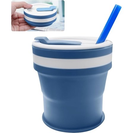 Kokoontaitettava kahvimuki, 350 ml, kahvi-to-go -kuppi, kokoontaitettava silikoninen vesikuppi pillillä, kannella, kevyt uudelleenkäytettävä 