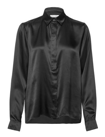 Gisa Satin Shirt Langærmet Skjorte Sort Ahlvar Gallery