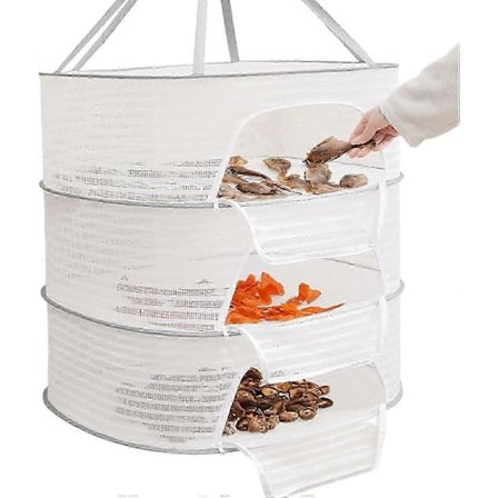 Tørkestativer, urtetørkestativ 3-lags hengende nettingtørkestativ sammenleggbart tørkestativ med glidelåsåpning for planter, knopper, frukt, blomster,