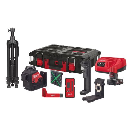 Milwaukee M12 3PLKIT-401P Krysslaser med batteri og lader, Laserinstrumenter
