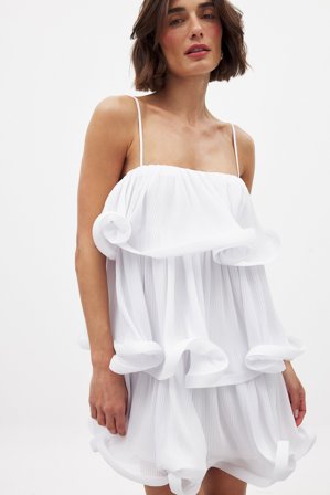 NA-KD Miniklänning med volang och tryck - Blommiga klänningar - Vit - EU 34