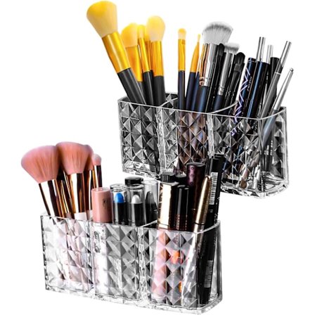 Sminkförvaringslåda med Fack, Sminkborstförvaring med 3 Fack, Sminkborstförvaring