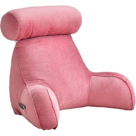 Yky-lesepute, Ryggstøtte, Ryggstøttepute for Sitte i Sengen, Stor Voksen Ryggstøtte med Armlener, Sidelommer, Avtakbar Nakkepute for Lesing/ Rosa