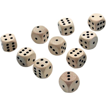 Sæt med 10 terninger til spil, der spiller terninger i naturligt træ 20 mm