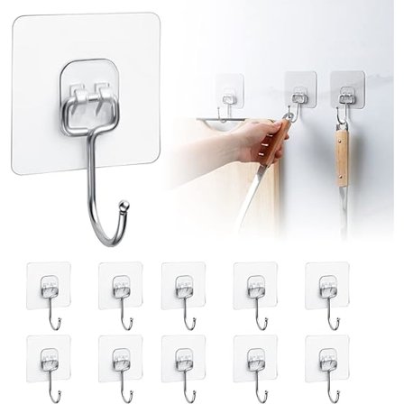 10 transparenta självhäftande krokar utan borrning,