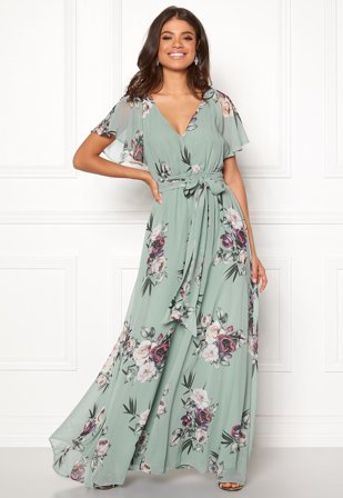Goddiva Flutter Floral Maxi Dress Duck Egg Klær