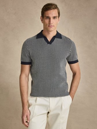 John Henric Men's Marineblaues gestreiftes Strickpolo Size XL
