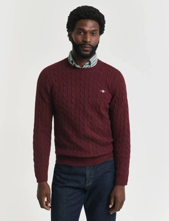 GANT Cotton Cable C-Neck - Red - L