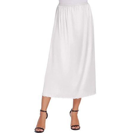 Satin Underkjole med Blonde til Kvinder, Lang Underkjole hvid XL XXL