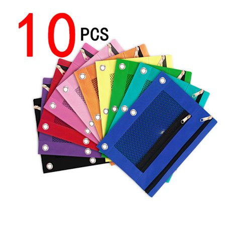 Blyantpose til 3-ringsbind, 10 stk. 3-huls lynlås blyantposer