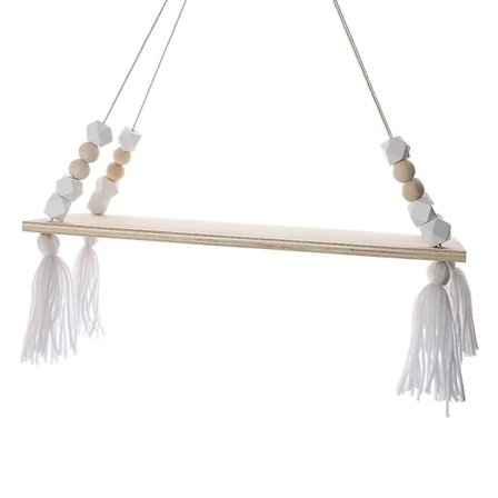 Väggmonterad hylla flytande hylla trä tofs väggbräda gunga prydnadsställ dekor (vit)