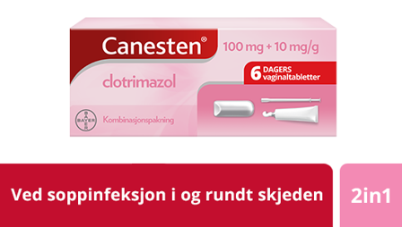 Canesten 100 mg vaginaltabletter og 10 mg/g krem 6 stk+20 g