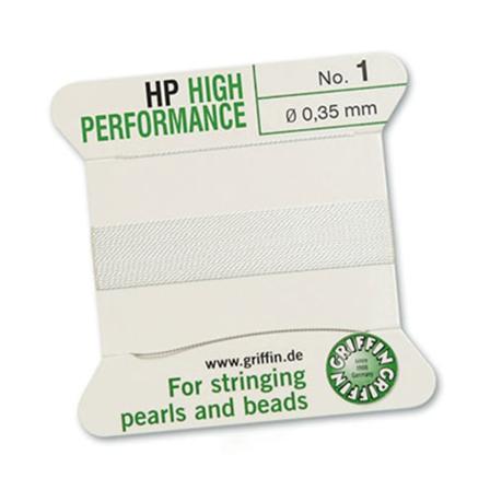 Griffin High Performance: extremt stark vit tråd med nål, 2m, vä vit No1 (0,35mm)