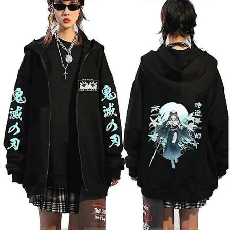Demon Slayer Muichiro Tokito 2023 Hættetrøje med lynlås Kawaii Kimetsu No Yaiba Jakke med lynlås Sweatshirts Mænd Kvinder Pullover Streetwear