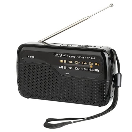 -RAYPOW Bærbar AM/FM-radio med DSP anti-interferens, drives av 2 AA-batterier, kraftig høyttaler, ideell for reise, innendørs og utendørs bruk,