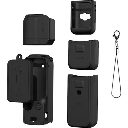 Suojakotelo sopii DJI Osmo Pocket 3:lle, Sisältää suojuksen suuremmalle akulle, Musta, Iskunkestävä, Naarmuuntumaton, Silikoni, Kotelo