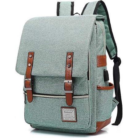 Vintage Laptop Rygsæk med USB-ladeport, vandafvisende Rejserygsække Skoletaske til Mænd Kvinder, Passer op til 15,6 tommer Laptop i Grøn