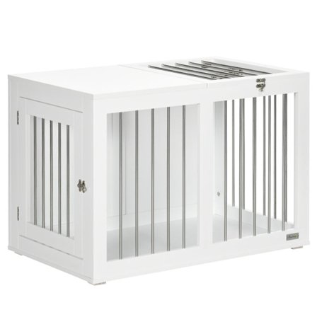 Rootz PawHut 2-dørs hundebur - Hundebur - Pet Kennel - Beskyttet og sikkert tilbagetog - Låsende stålnet - 80 cm x 50 cm x 56,5 cm - Hvid + Sølv