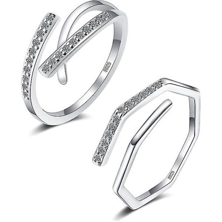 Justerbar ring för kvinnor - 925 Sterling Silver tumring - Silver ringar flickor - Finger ring set - Bröllop löfte ringar mamma mors dag present, W