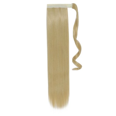 Syntetiskt hår 18/24 tum långt rak hästsvans omlott hästsvansklämma i hårförlängningar Svart hårstycke Huvudbonader