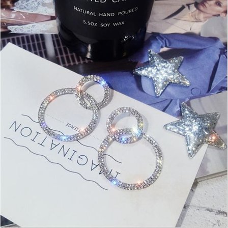 Dubbla ringar örhängen extravaganta glitter stenar bling bling