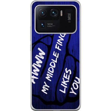 Kompatibelt Mobildeksel til Xiaomi Mi 11 Ultra Mørk typografisk illustrasjon med hjerteform og budskap om vennskap mot dyp blå tretekstur