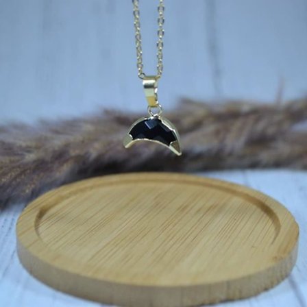 Crescent Moon hängsmycke - Guldpläterad - Obsidian naturstenar