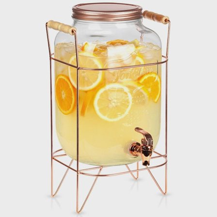 Drikkevaredispenser med hane og stativ, 8L glas