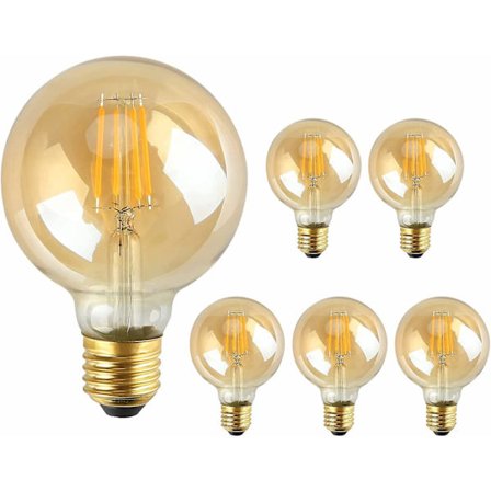 Set med 6 Vintage Edison Glödlampor - E27 Sockel - 4w - Ersätter 40w