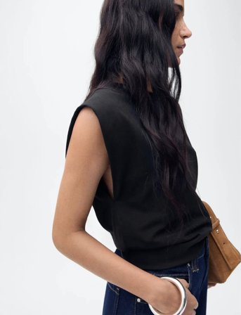 Mango Short-Sleeved Cotton T-Shirt - Black - XS