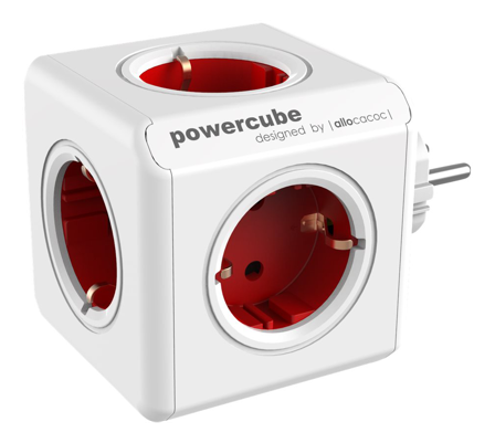 ALLOCACOC POWERCUBE Original 5-Way Rød 5 strømutganger, automatsikring, jordet, barnesikring