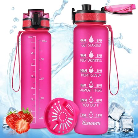 Sportsvannflaske 1 Liter, BPA-fri vannflaske med motivasjons