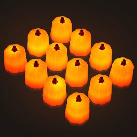 12x LED Pumpa-Teeljusar LED Knappbatteri Ljus Fe-Ljus Halloween Ljus - orange
