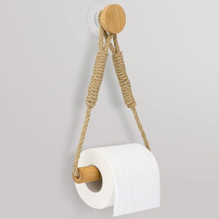 WC-paperiteline ilman porausta, puinen WC-paperitelineen sarja, pyyheteline, vintage WC-paperiteline köydellä (ei vaadi porausta)