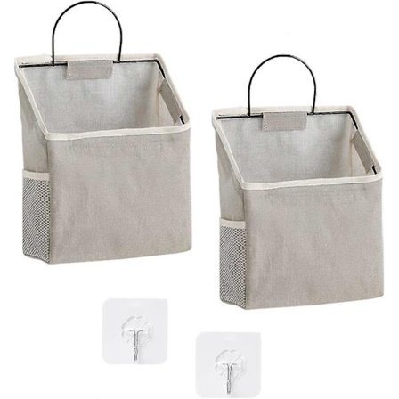 2 kpl seinälle ripustettava säilytyspussukka makuuhuoneeseen (harmaa)c p