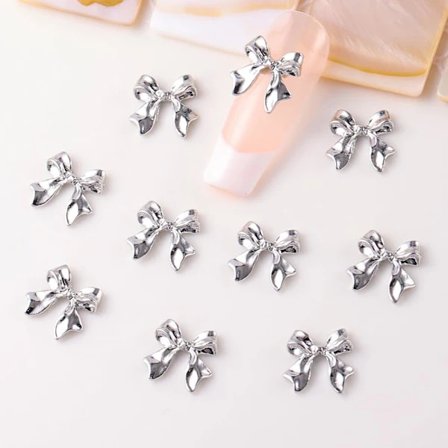 20 st Silver Bow Nail Charms 3D Legering Nail Art Charms Söta Rosett Nageldekorationer Ribbon Bow Charms för Naglar Nail Charms för Akryl Naglar Ti...