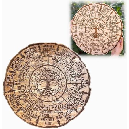 Hjul av årets träskylt - Livets träd, rund träskylt retro väggdekor, Hjul av årets livets träd, hednisk hjul av året