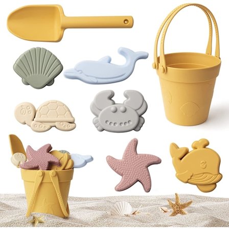8-pack Sandleksaker för Barn Söt Silikon Sandleksaksformar för Barn (gul)