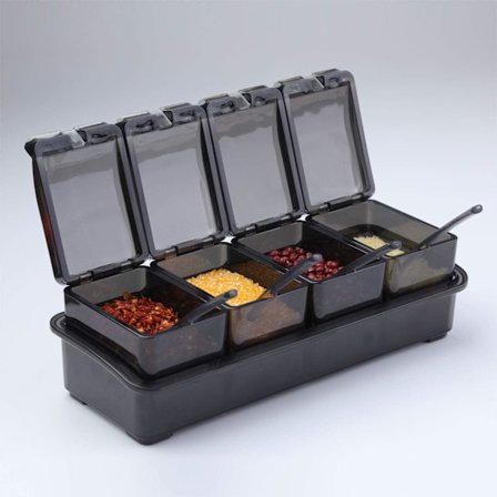 Krydderiboks Sæt, 4 Styk Flasker Salt Krydderi Krukke, Krydderi Krukker Køkken Krydderi Beholder Opbevaringskrukker med 4 Skeer