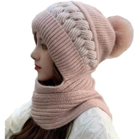 2 i 1 Vinterhalsduk Mössa, Varm Stickad Mössa