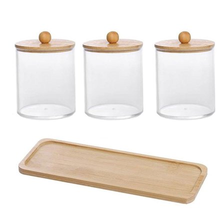 3 st/set Bomullspinnehållare med fåfänga bricka Klar Apotekarburk Trälock