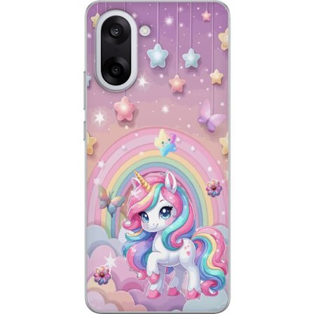 Kompatibel Mobilcover til OnePlus Nord CE5 Magisk enhjørning med regnbue manke, stjerner og sommerfugle mod en pastelfarvet himmel med skyer