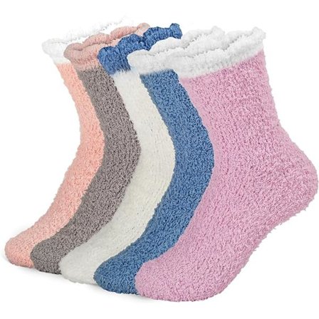 5 Pak Vinter Tykke Bløde Fluffy Sokker Strækbare Varme Hjemmesko