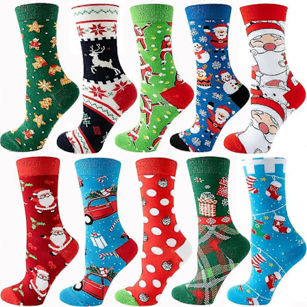 Julemanden Kvinders Strømper - Rensdyr Mønster - Trendy Juletræ Bomuldsstrømper