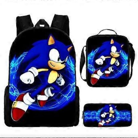Sonic Ryggsäck Sonic Grundskoleväska Lunchväska Pennfodral Tredelat Set 4-NMAOV