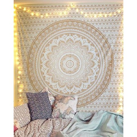 Guld Mandala Tapestry Väggbonad Bohemisk Ombre Hippie Sovrum Vardagsrum Bohemisk Inredning Dubbel Bomull Tapestry 150*200cm